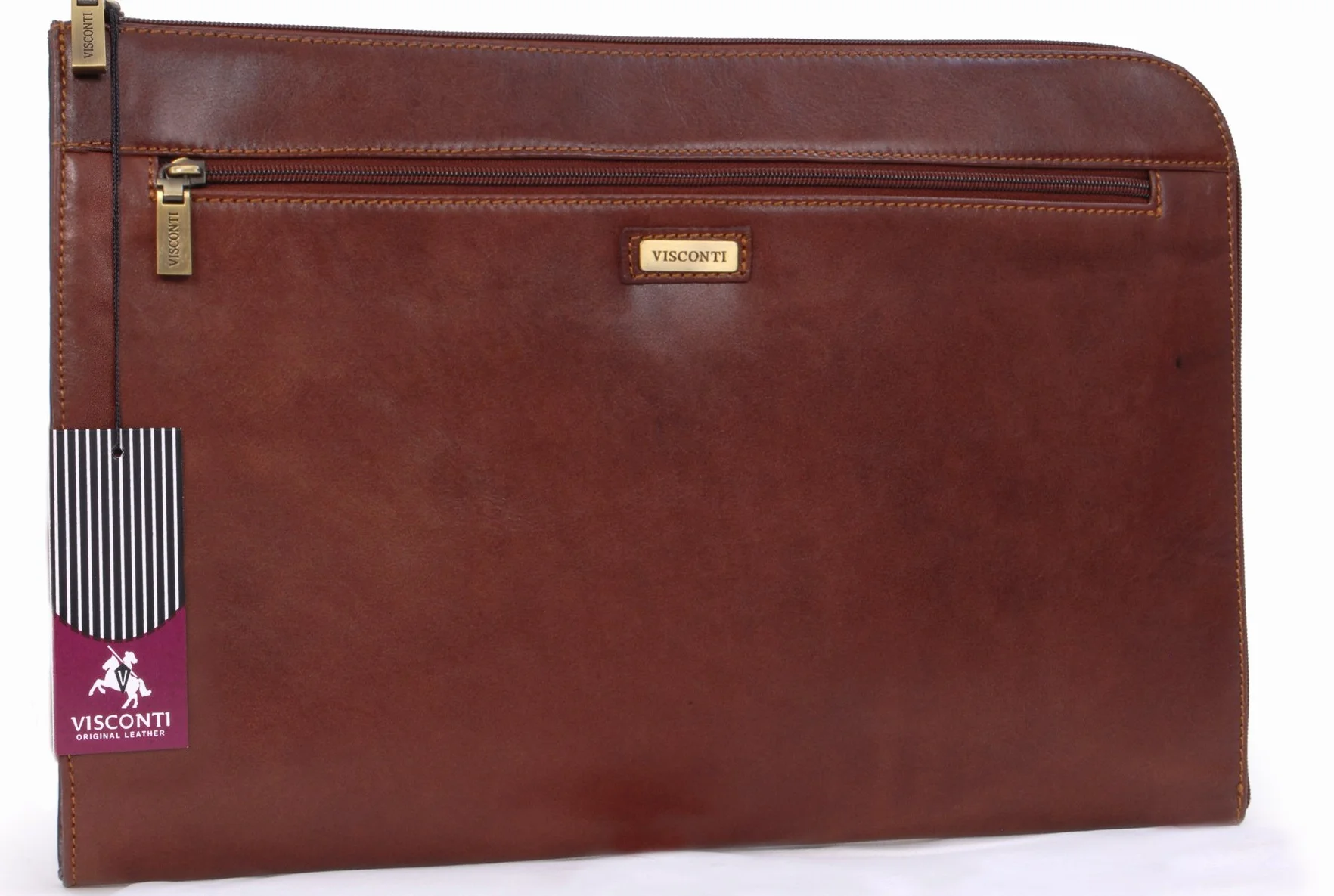 Visconti - Portacuaderno de Piel - Carpeta Portadocumentos A4 con Cremallera - Portafolio de Viaje para Hombre - Bond 18238 - Tostado