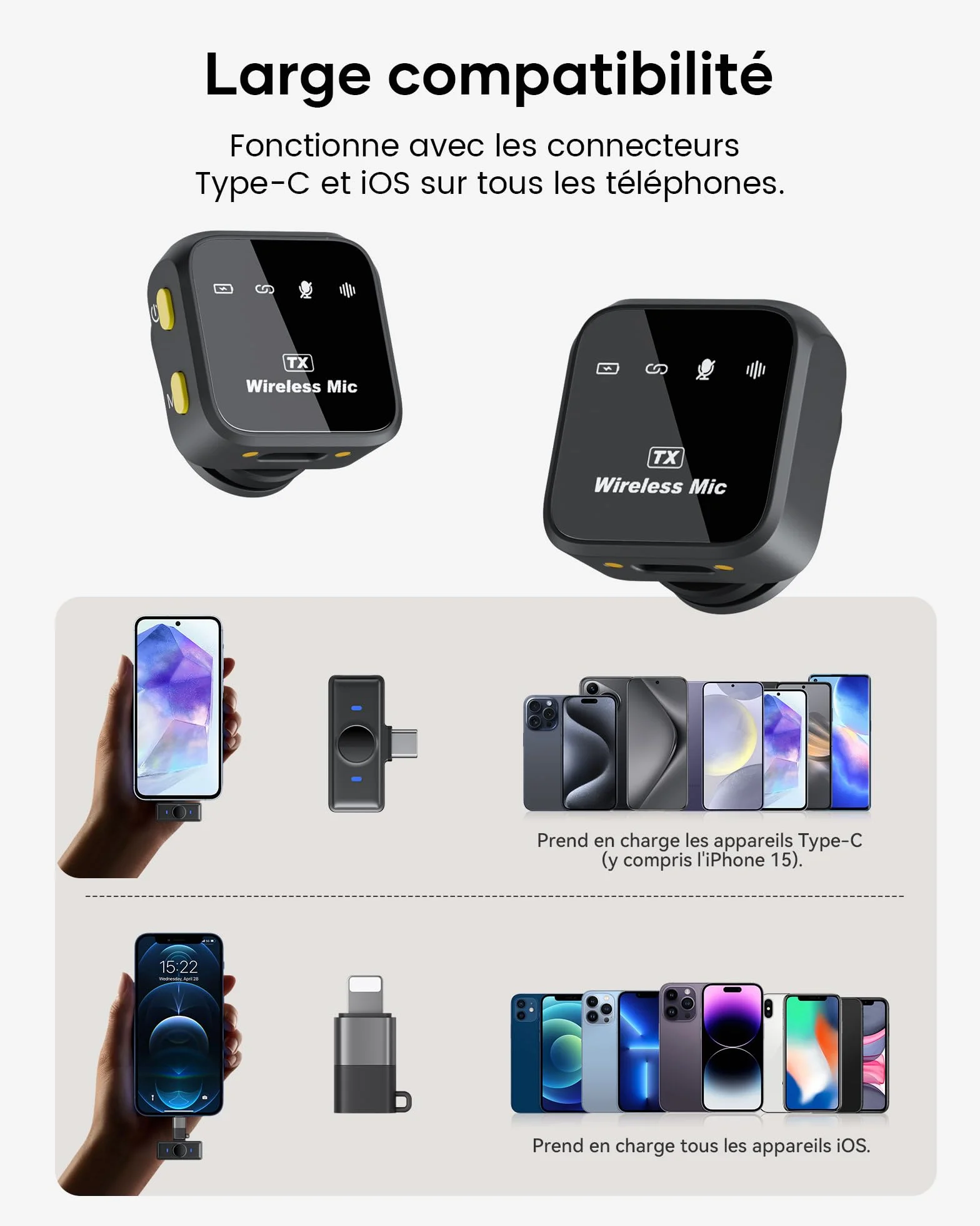 KUKIHO Microfono inalambrico Mini de Solapa para iPhone y Android, Clip para Video Vlogs YouTube TikTok Podcasts, Estuche de Carga, 80h autonomia, 50m Alcance