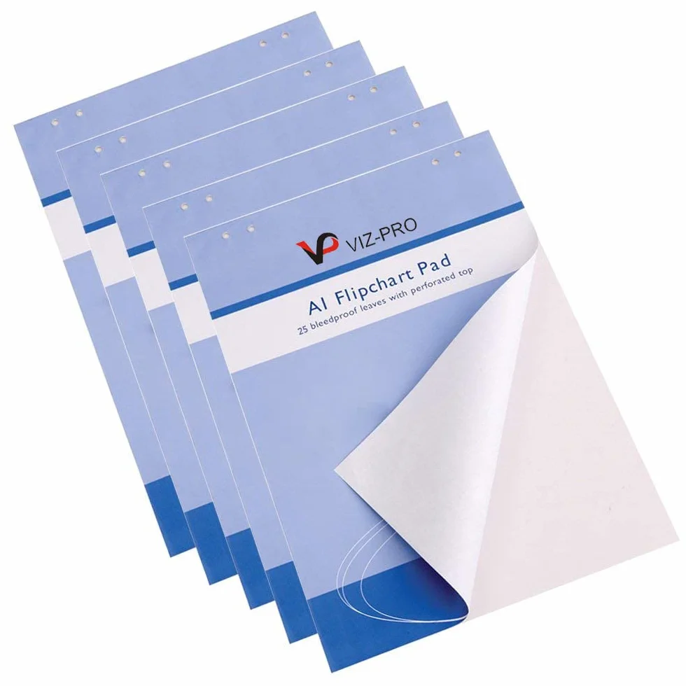 VIZ-PRO Paquete de 5 blocs de papel para Pizarra Rotafolios, A1, blanco, 841 x 594 mm, 25 hojas
