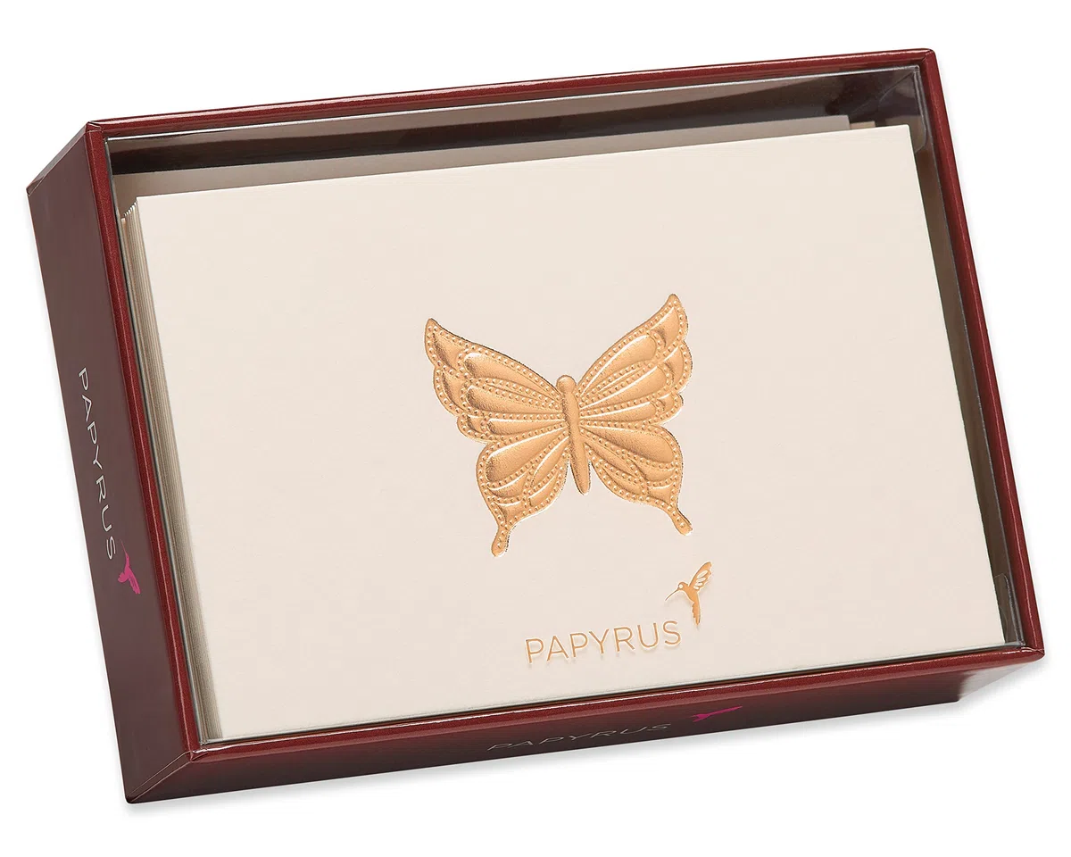 Papyrus Tarjetas en blanco con sobres, mariposa dorada, 16 unidades