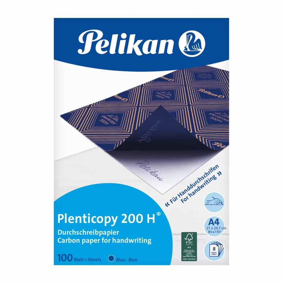 Pelikan, Papel Carbón Azul, Din A4, Revestimiento de Tinta de Cera, Para Calcar y Mecanografía, Caja de 100 Hojas