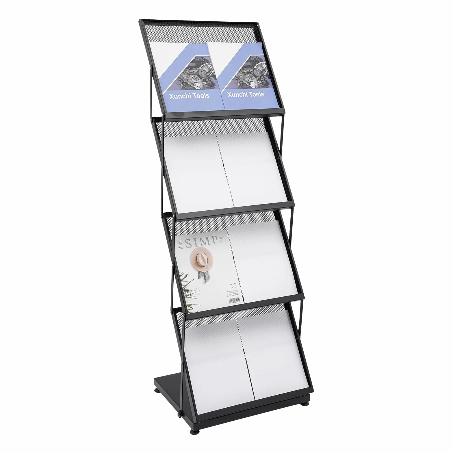 Expositor de Revistas Soporte Para Portafolletos Plegable de 4 Niveles, A3, Soporte Para Folletos de Suelo, Formato Vertical, Plegable, Para Casa, Oficina, Expositor