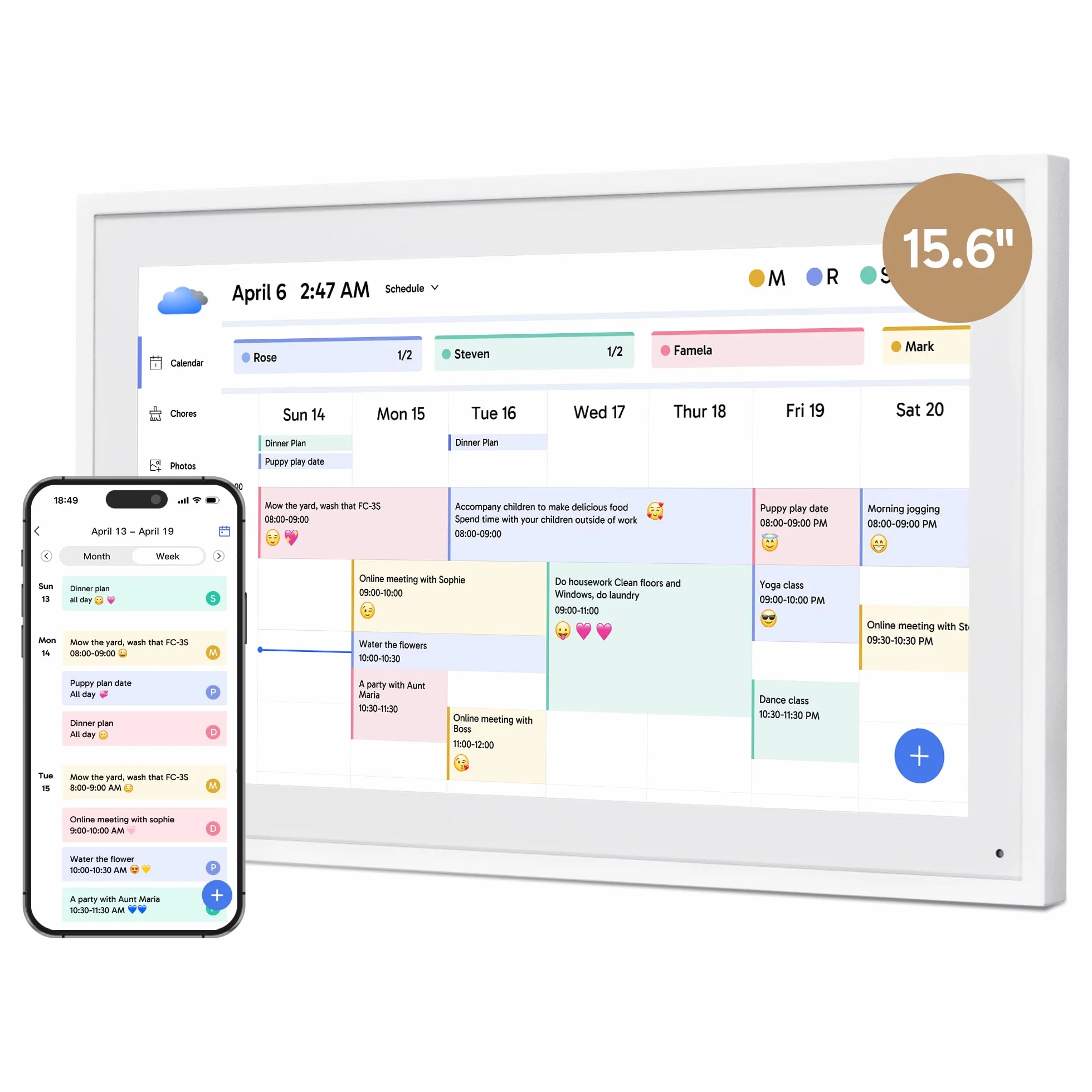 Dragon Touch Calendario digital de pared de 15.6 pulgadas, 1920 x 1080 FHD, calendario de pared electrónico, planificador familiar con memoria de 32 GB y soporte de pared, pantalla táctil, calendario