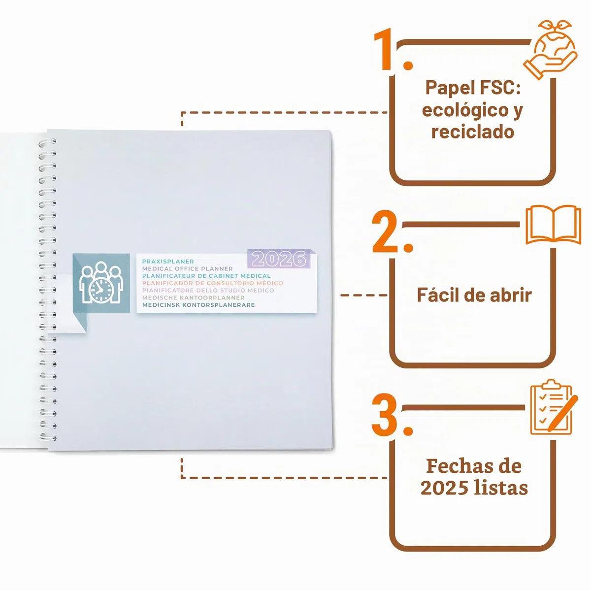 1 agenda del consultorio 2026 Libro de agenda médica con intervalos de 15 minutos, 2 columnas por día calendario médico extra grande para libro de citas formato 33x30 cm.