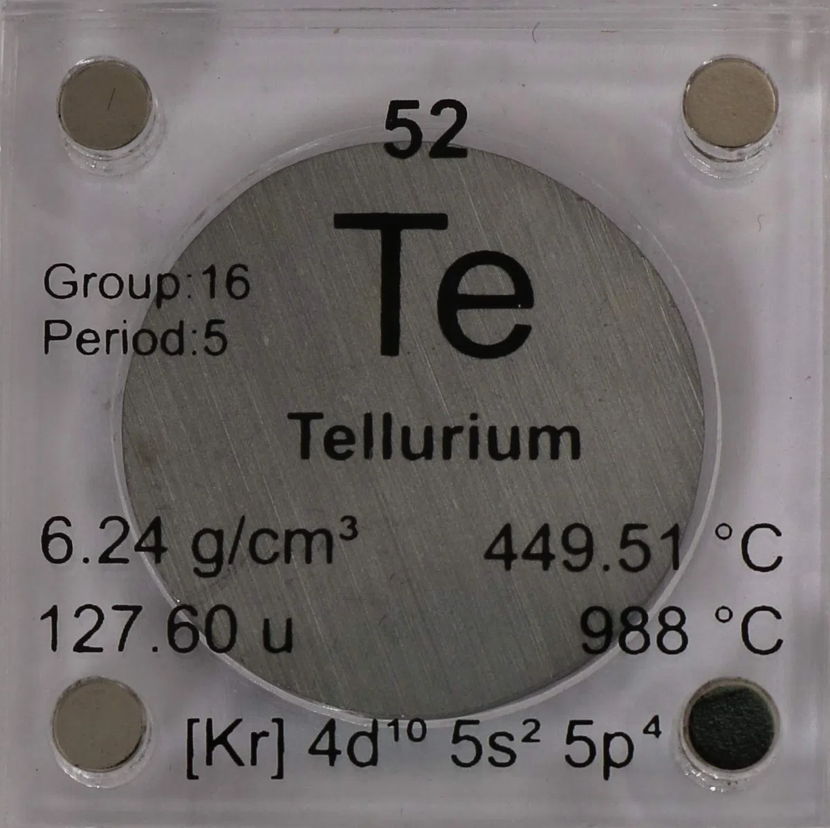 Tellurium (Te) - Disco metálico de 24,26 mm con estuche acrílico para colección o experimentos