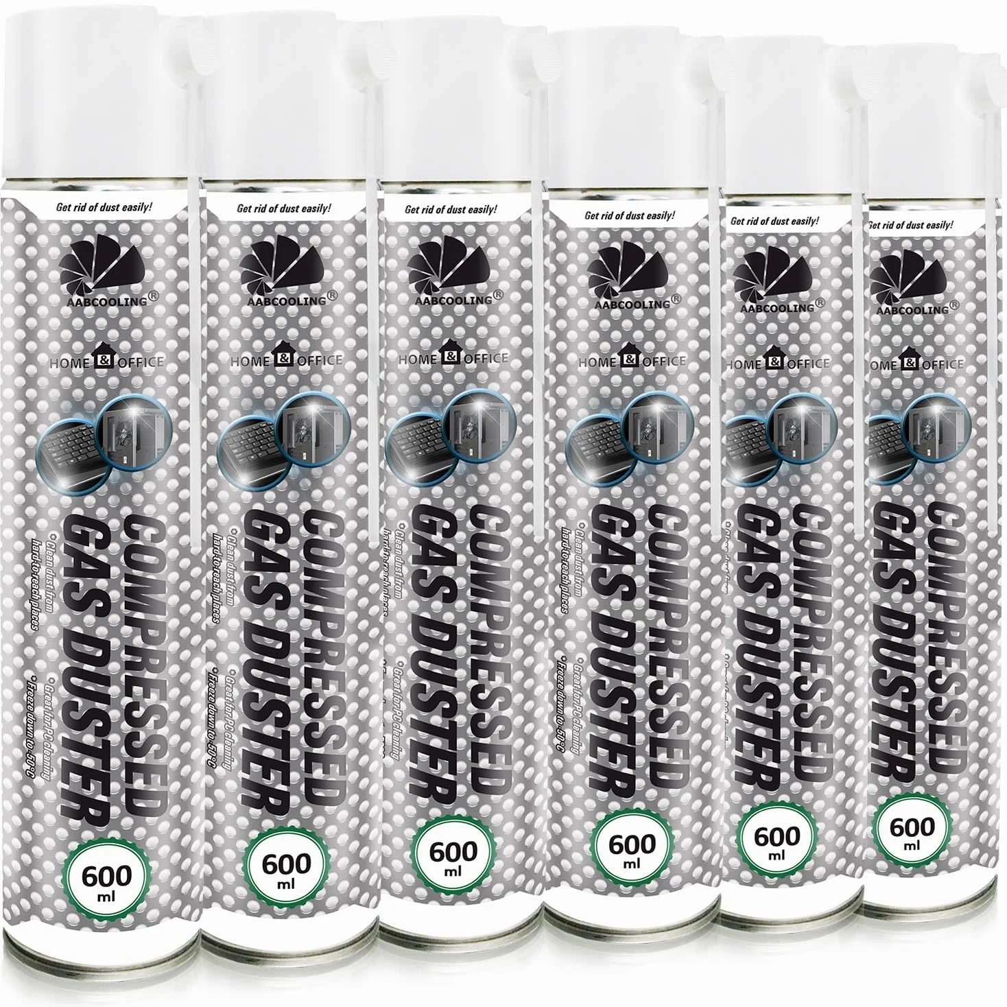 AABCOOLING Home&Office 6x 600ml Limpiador para Equipos de Oficina – Aerosol para Limpieza Informática y Componentes Electrónicos: PC, Laptop y Teclado, Gas Comprimido, Soplador de polvo, K2