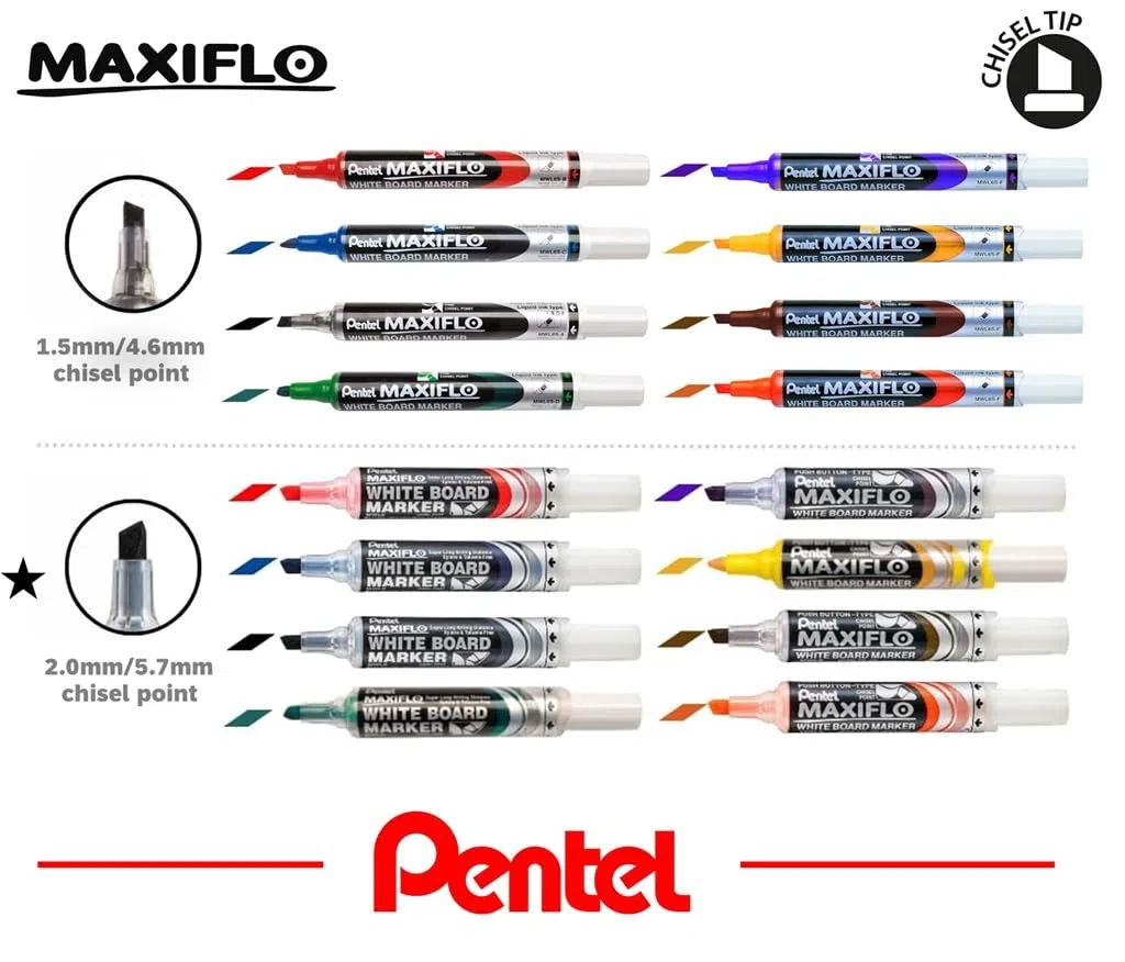Pentel Maxiflo Borrado en Seco Punta Plana Rotulador - Negro