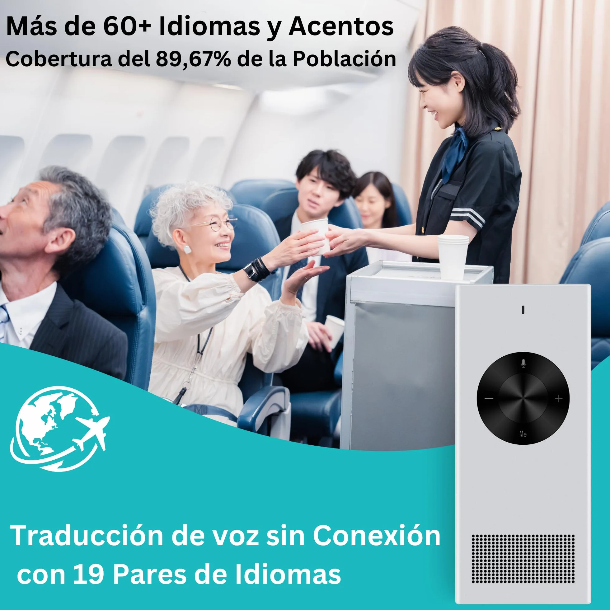 Enence Traductor Instantáneo Original, Muama Traductor Bidireccional de Inteligencia Artificial en Tiempo Real para 60+ Idiomas con Alta Precisión de Voz, Dispositivo Traductor Campeón de Pruebas