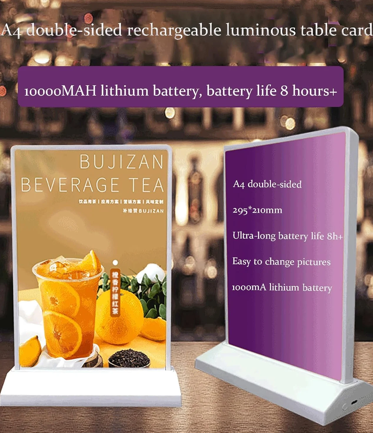Tableros de menú LED A4, Caja de luz LED publicitaria de Escritorio A4, Soporte de menú de póster de Doble Cara, Pantalla de Escritorio Recargable Marco publicitario