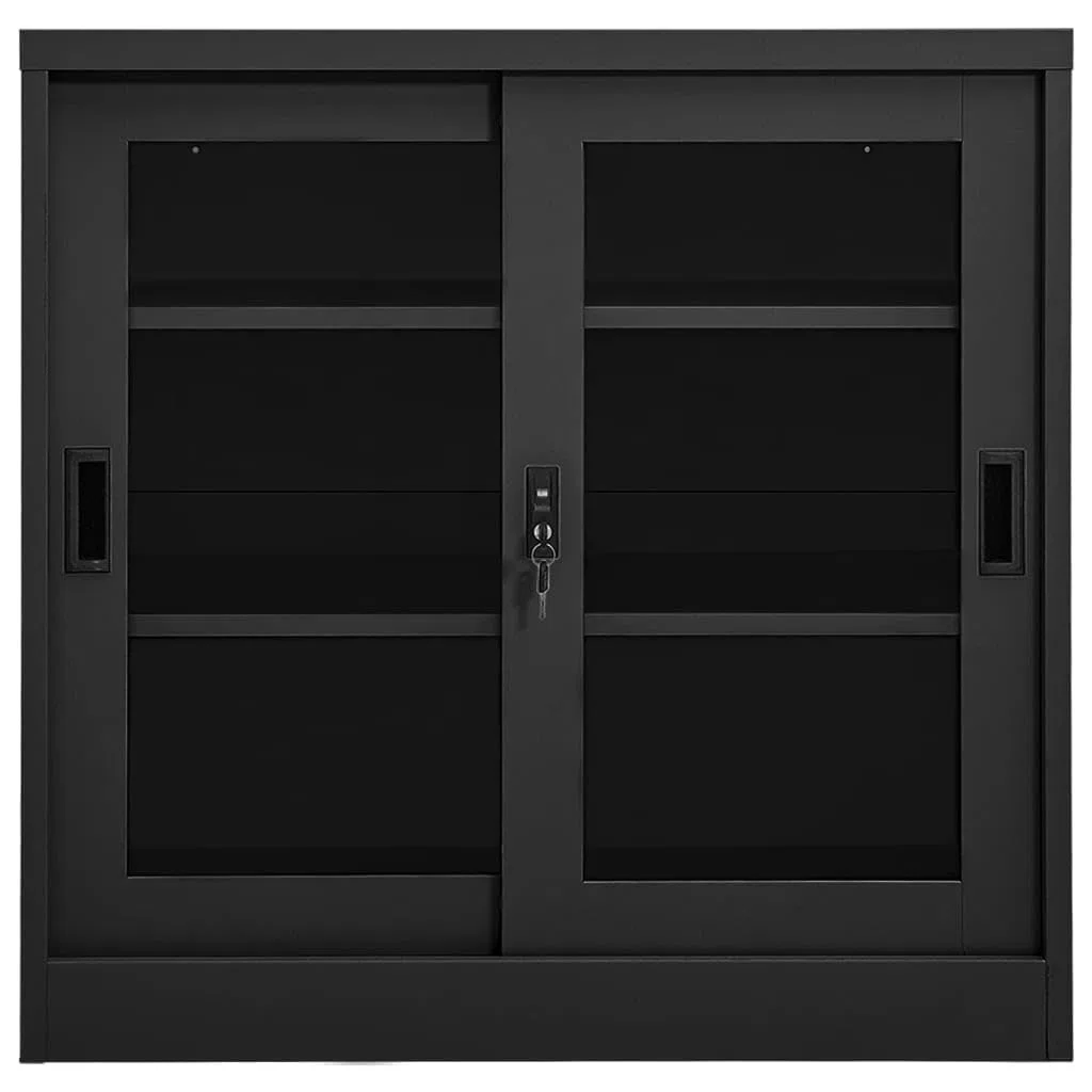 Armario con puertas correderas, armario, armario de almacenamiento con cerradura, armario de oficina, color antracita, 90 x 40 x 90 cm, acero