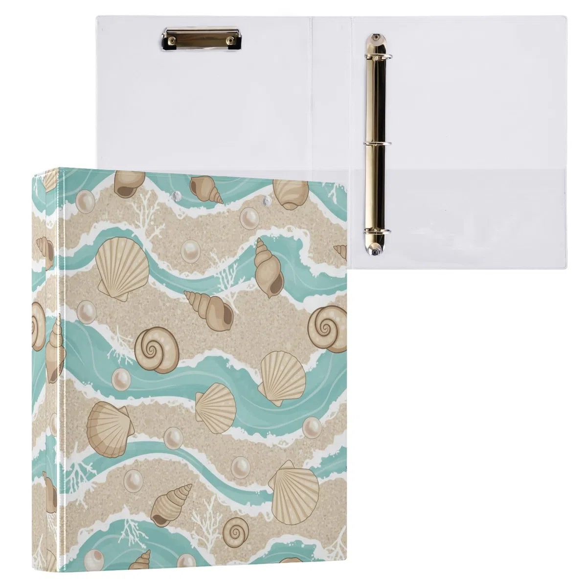 Retro Beach Shell - Carpeta de 3 anillos de 3 anillos de 1.5 pulgadas, carpeta de anillos en D, paquete de 2 | Con portapapeles y bolsillos, para escuela, universidad, oficina