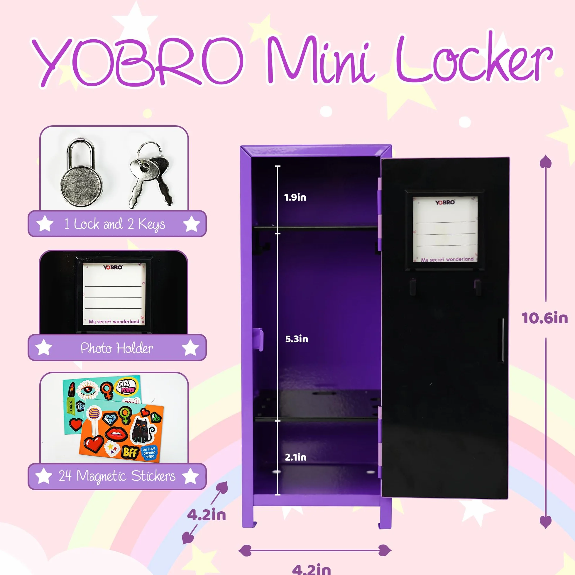 YOBRO Mini casillero con Cerradura y 2 Llaves, 24 calcomanías magnéticas, Almacenamiento en Miniatura para Escritorio