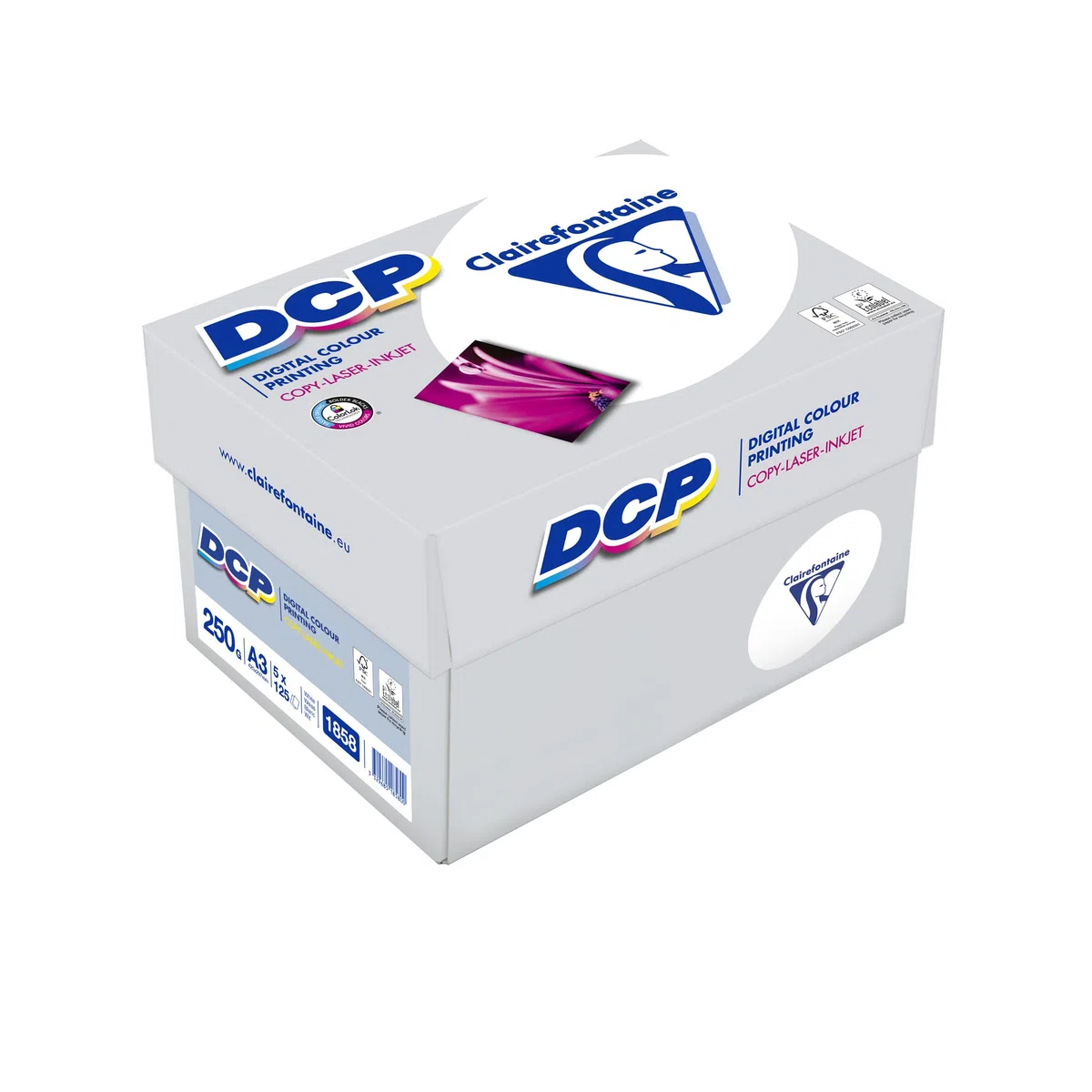 Clairefontaine 1858C - Caja de papel Digital Color Printing contiene 5 packs. - A3, 250g/m2, Total de hojas por caja: 625 - Color: Blanco (170 CIE)