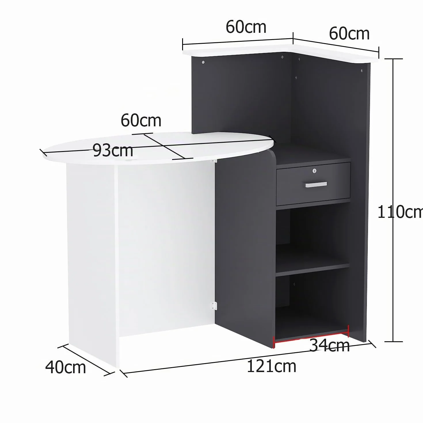Mesa de Oficina Mueble Recepción Mostrador Basic MDF 40 x 121 x 110 CM Blanco y Negro