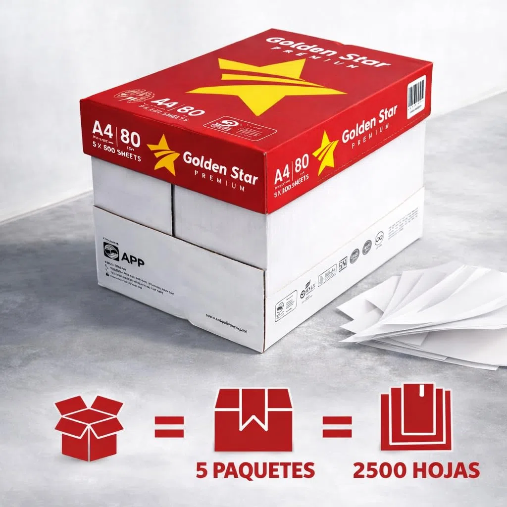 Caja 2500 Folios A4 80gr Papel Impresora Multifunción, 5 Resmas 500 Hojas, Papel Blanco A4 Para Fotocopiadora e Impresora Láser y Tinta, Paquete Oficina Imprimir y Escribir Calidad