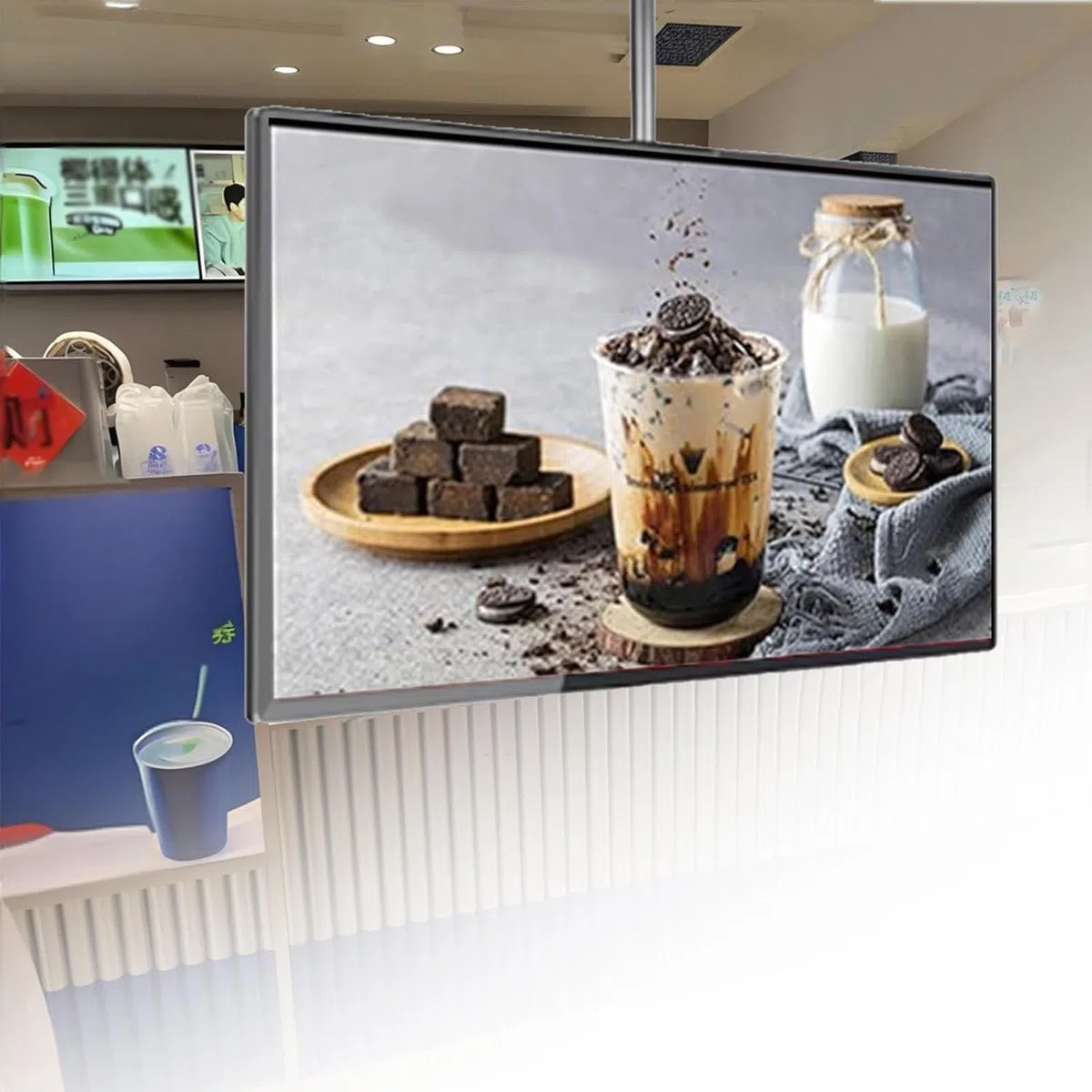 Pantalla de póster iluminada, caja de luz LED ultrafina, tablero de menú montado en la pared para restaurante, cafetería y tiendas, cartelera retroiluminada con varilla telescópica, fácil de usar