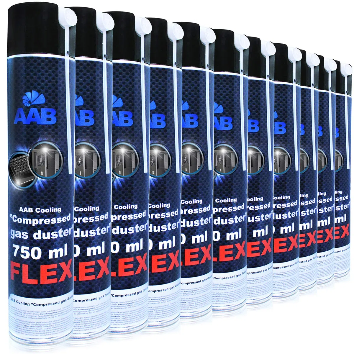 AABCOOLING Compressed Gas Duster Flex 750ml - Conjunto de 11 - Spray Aire Comprimido con un Tubo Flexible, Limpiar Teclado, Limpia Polvo, Botella de Aire Comprimido, Soplador de Aire Comprimido