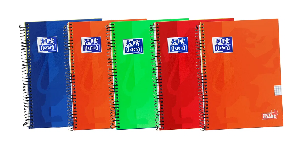 Oxford, Cuadernos A5, cuadrícula 4 x 4, tapa dura, 80 hojas, pack de 5 libretas, colores surtidos