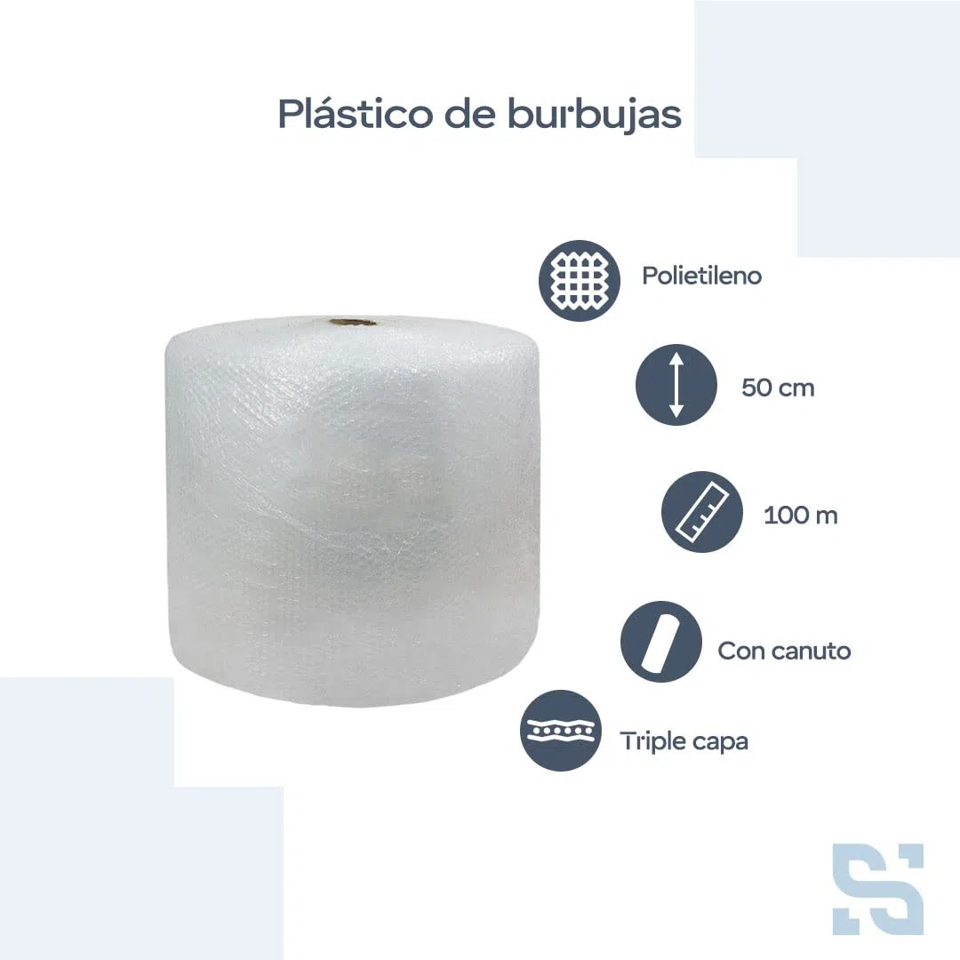 Rollo de plástico de burbujas de 50 cm de ancho y 100 metros de longitud