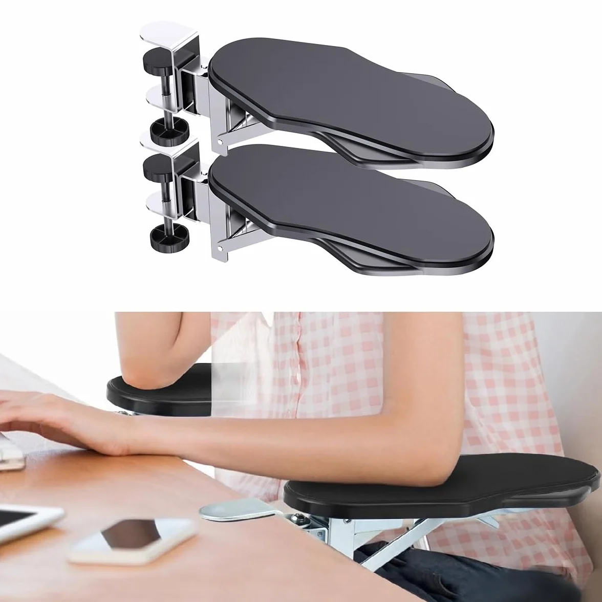 2 Piezas Reposabrazos de Escritorio Ergonómico,Apoyabrazos de Ordenador,180° Rotación Reposamuñecas para Ordenador,Soporte de Reposabrazos y Soporte para Muñeca para Hogar,Oficina