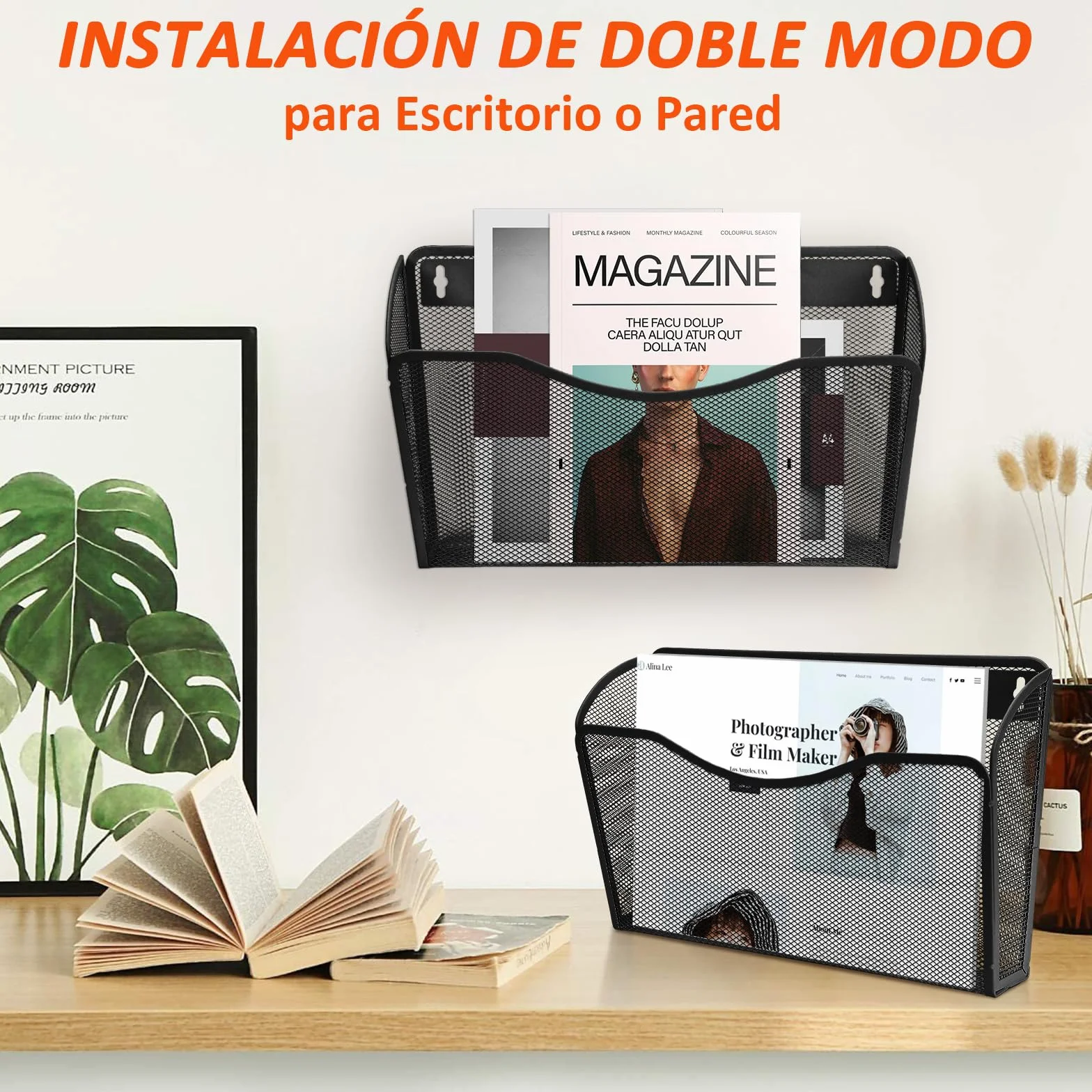 AGPTEK Archivador Montable en Pared Paquete de 3, Archivador Organizador Malla Metálica Negro