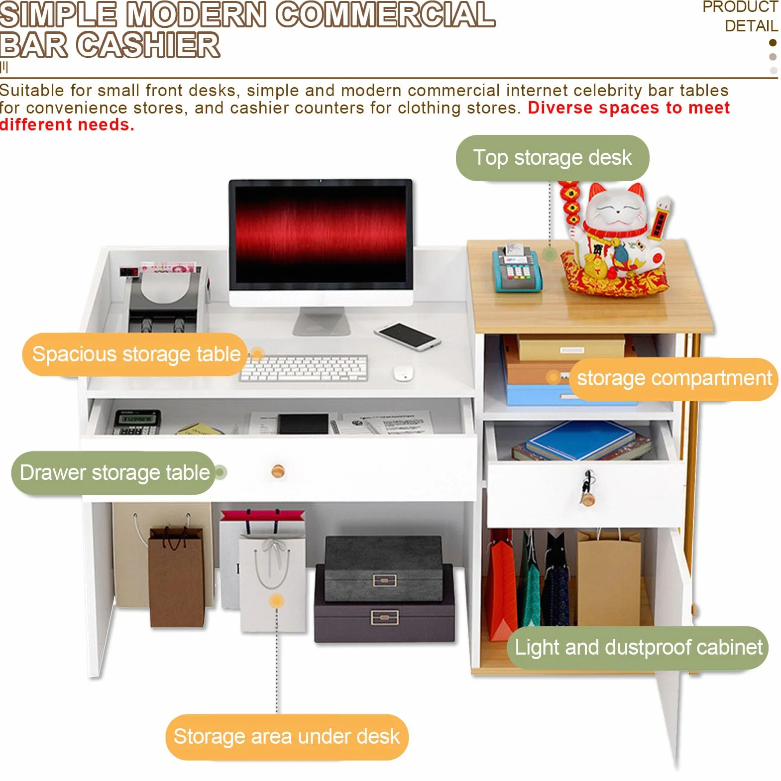 Mostrador Recepcion Madera con 4 Espacio de Almacenamiento Mostradores para Tiendas con 2 Cajones para Recepción para Oficina Clínica Tienda Ropa