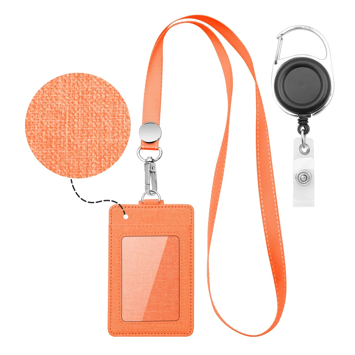 Life-Mate - Soporte para tarjetas de identificación con 1 ventana de identificación y 3 ranuras en 2 lados y correa para el cuello. Carrete de metal retráctil con clip para cinturón