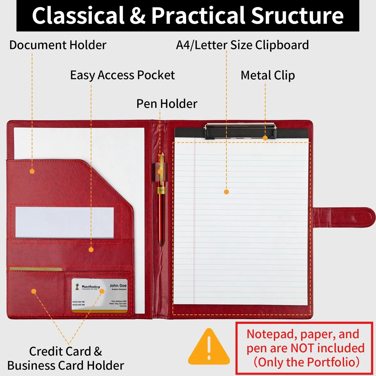 Carpeta profesional con portapapeles, carpeta de piel sintética, soporte legal para bloc de notas tamaño carta A4, currículum, escritura, organizador ideal para conferencias de oficina de negocios