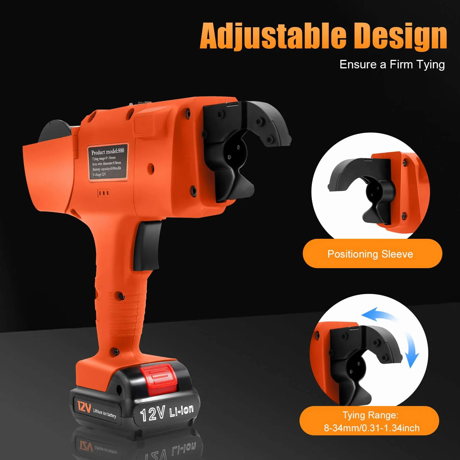 Rebar Tying - Encuadernadora eléctrica de 12 V, con caja de almacenamiento, 2 baterías de iones de litio, longitud de alambre de 300 – 500 mm (naranja)