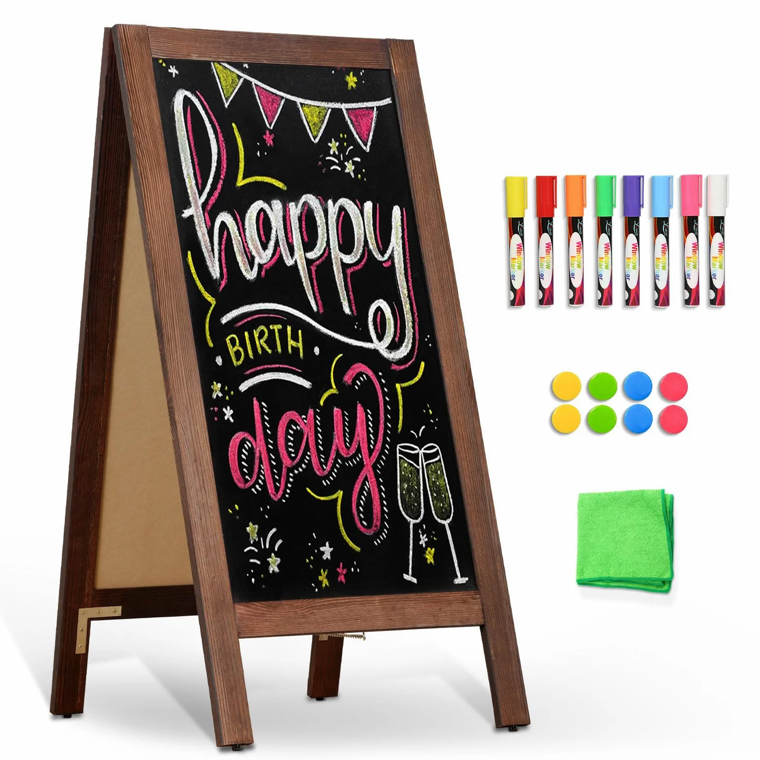DOLLAR BOSS Pizarra de tiza magnética 48x100cm pizarra caballete doble cara | pizarra de pie para el borde de la carretera al aire libre, para cafeterías, tiendas y bodas, marco de madera de pino