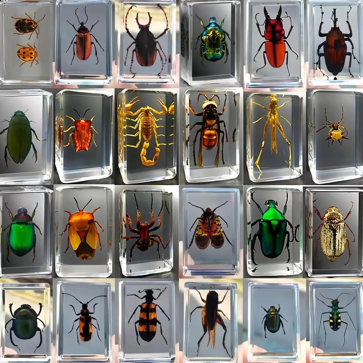 12 Piezas de Insectos en Resina,Coleccion de Insectos en Ambar Especímenes Reales de Insectos Transparentes en Resina sintética,Escarabajos Infantiles para Preescolar, Ciencia en el Aula