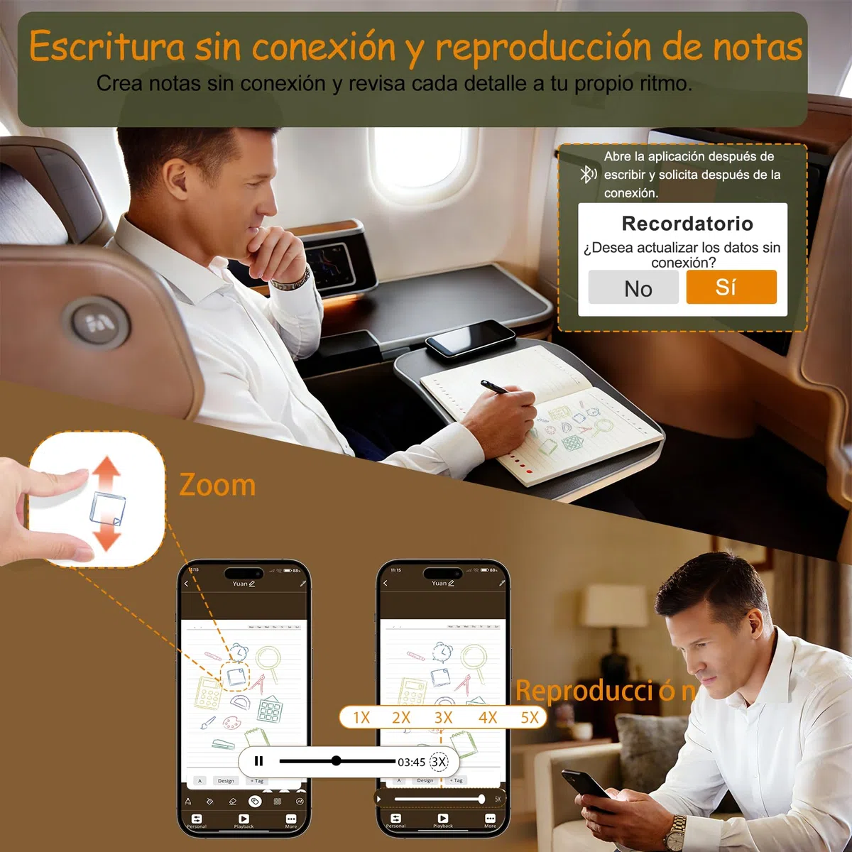 Yuan Cuaderno Digital con Smart Pen Writing Set y 3 Cuadernos A4: Sincronización y Digitalización en Tiempo Real de Notas en Papel, Compatible con iPad, iOS, Android para Reuniones, Clases y