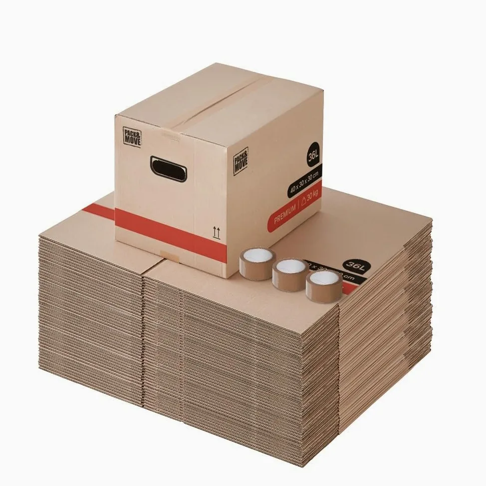 Pack and Move – Lote de 60 cajas para mover libros premium – 40 x 30 x 30 cm – Extrema resistencia 30 kg – Asas reforzadas – 3 adhesivos