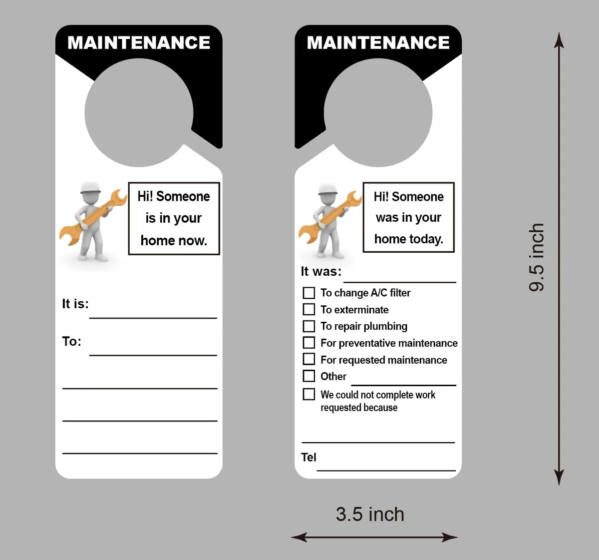 3.5 x 9.5 pulgadas, 100 paquetes de etiquetas de mantenimiento para gestión de propiedades, alquileres de apartamentos para puerta, diseño de agujero grande, etiquetas de plástico