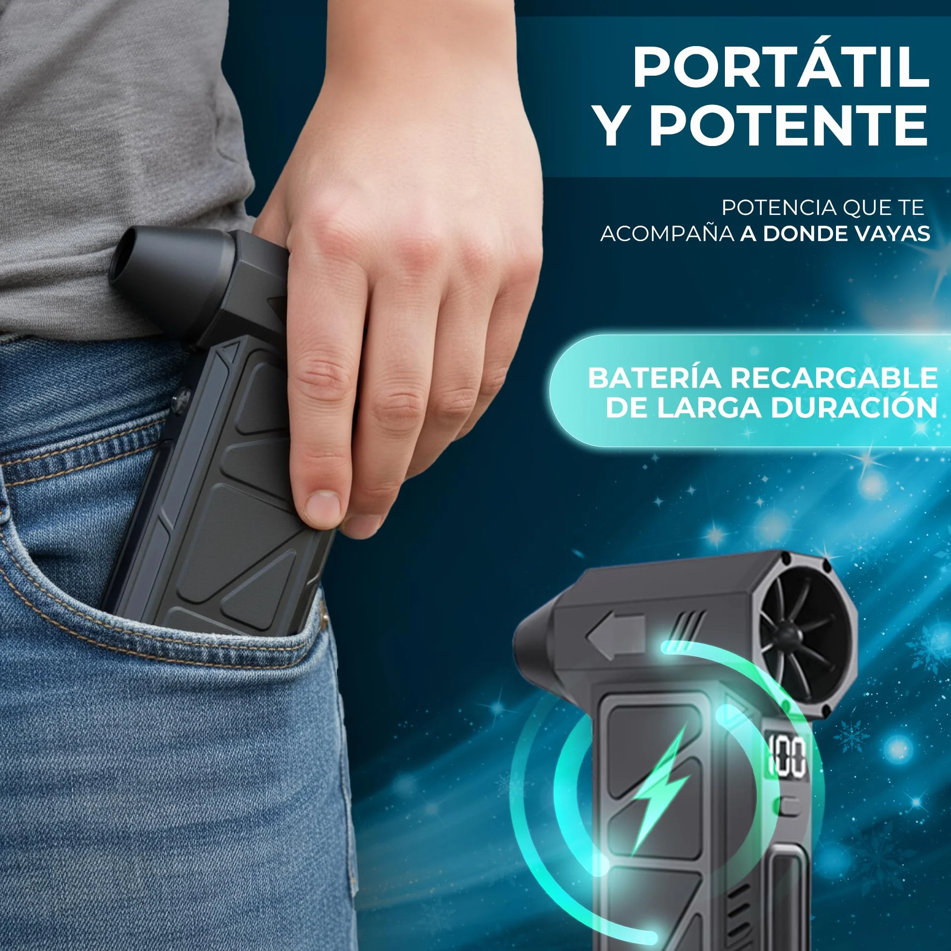 Soplador de Aire Eléctrico 2 en 1, 130000 RPM, 4000 mAh, con Luz LED para Limpieza de PC y Coche