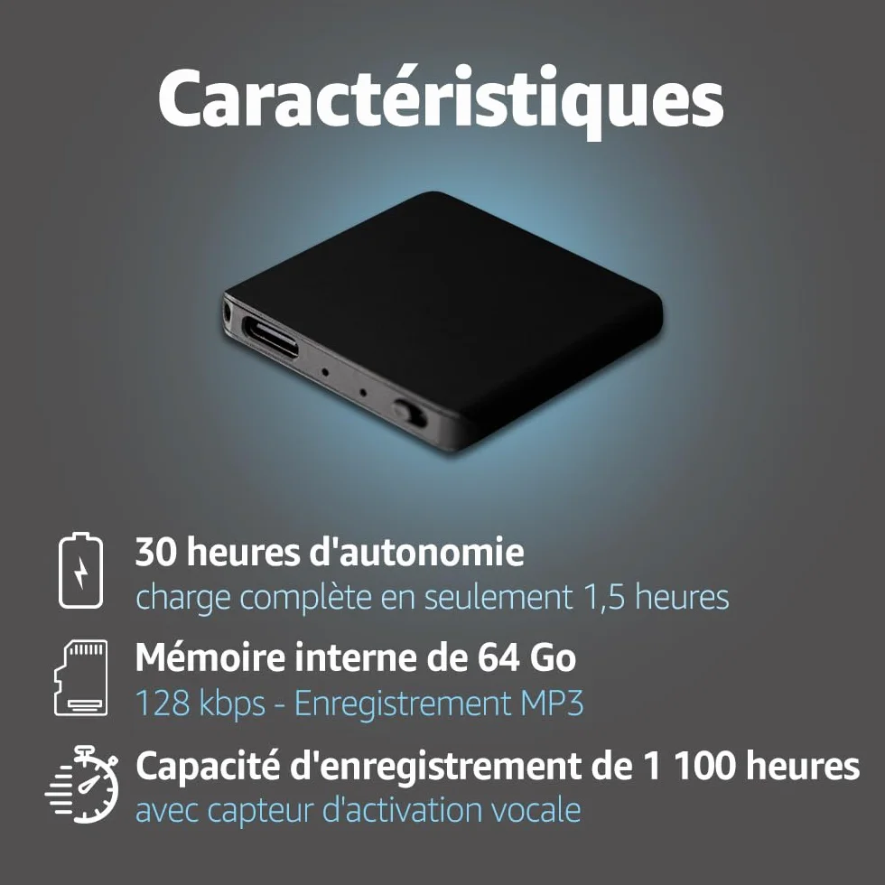 Atto Digital TileRec 64GB Mini Grabadora Activada por Voz, 1140 Horas Capacidad, 24 Horas Batería