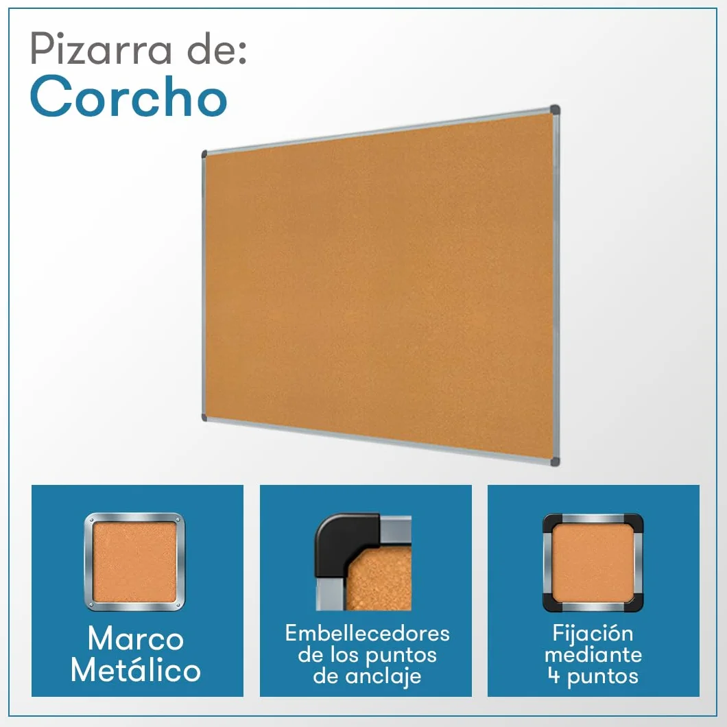 Rocada | Tablero de Corcho 120 x 90 cm - Marco de Aluminio - Tablón de Anuncios para Oficina, Aula y Pared - Corcho Natural Resistente