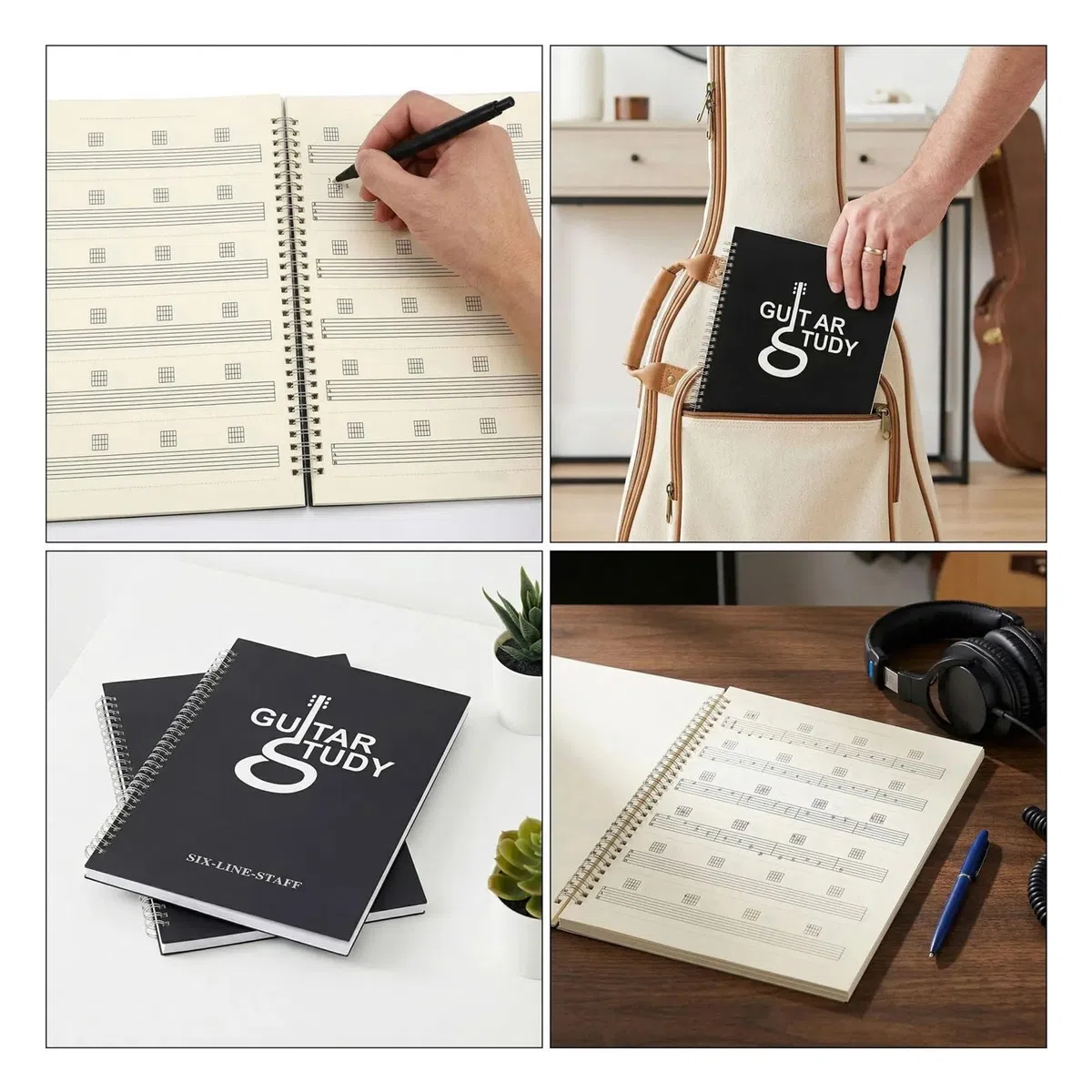 Diario De Escritura Canciones Guitarra, Libro Tablatura En Blanco, Diagramas Digitación Acordes, Papel Manuscrito Música for Banda Composición, 2 Uds