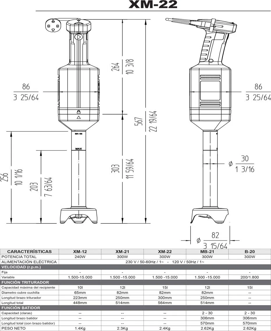 Sammic Triturador XM-22 Negro Corte Cruzado Manual para Uso Continuo en Papel
