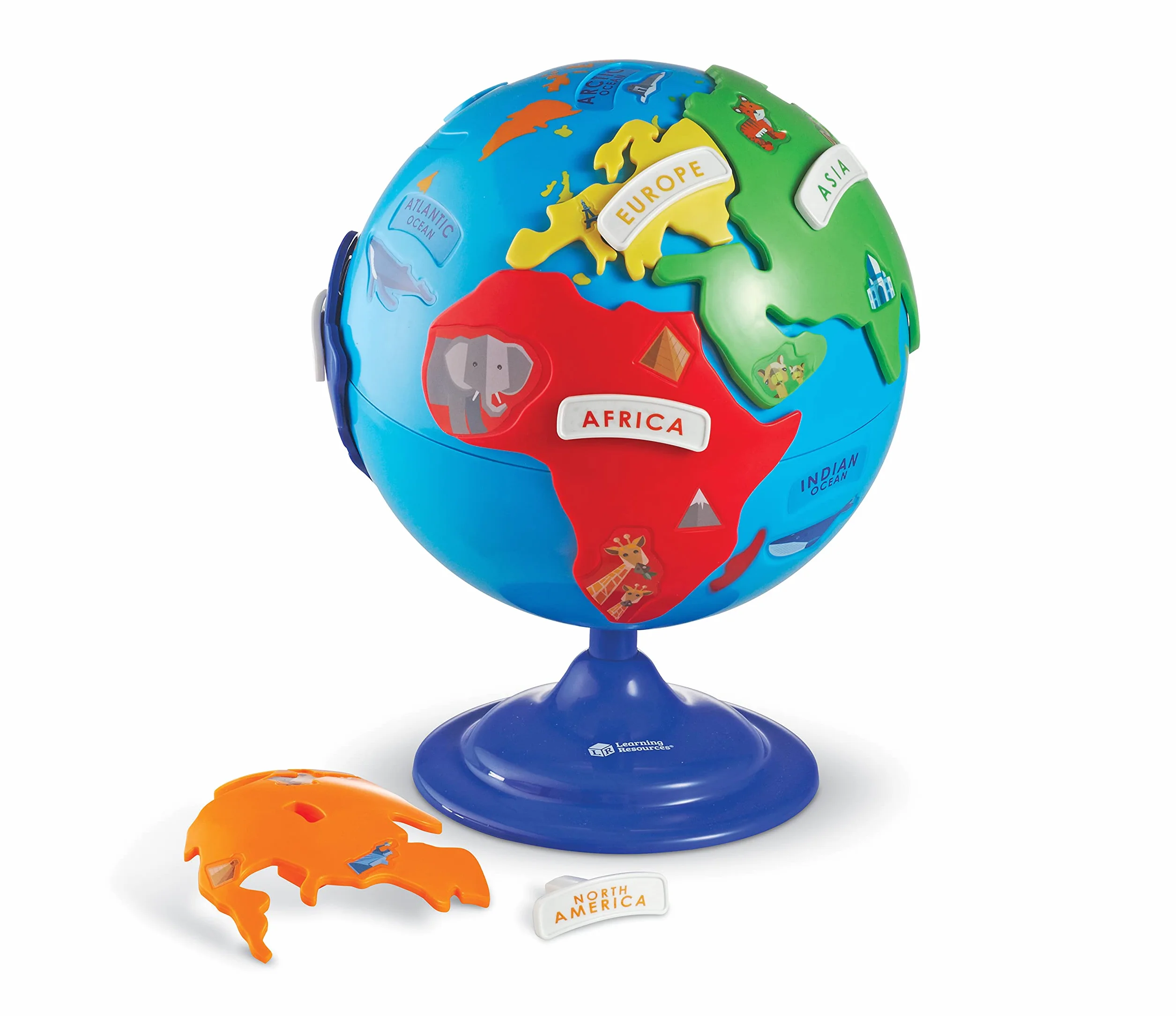 Learning Resources Globo Terráqueo Infantil – Puzle Interactivo Montessori – Desde 3 Años – 6 Continentes Extraíbles + Bola Giratoria de 20 cm