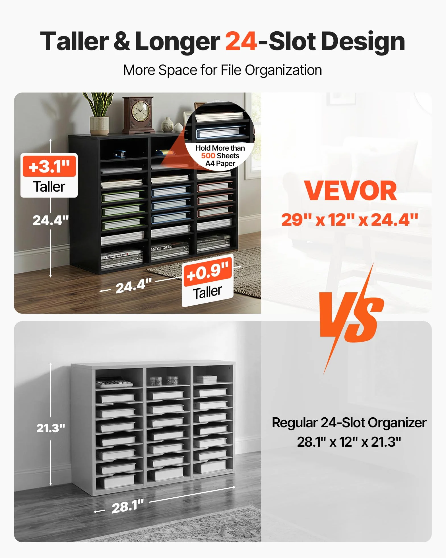 VEVOR Organizador de Literatura de madera Aglomerado Estante de Almacenamiento de Documentos de 24 Compartimentos 73,7x30,5x62 cm Clasificador de Literatura con Estantes Ajustables para Oficina, Negro