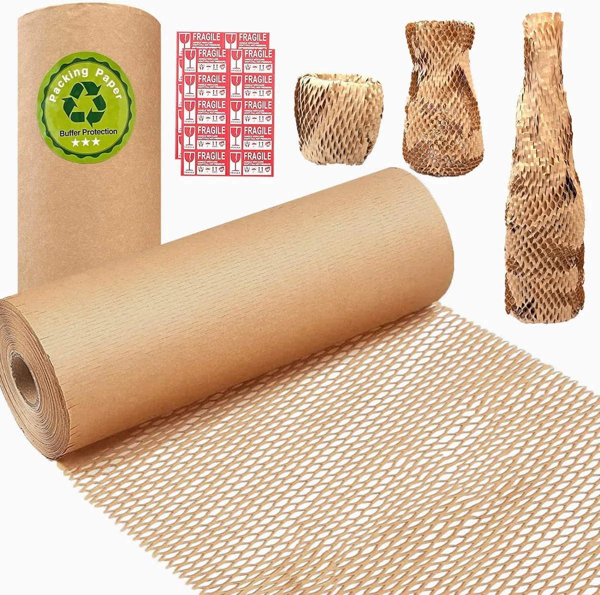 Papel de embalaje de panal, 15 pulgadas x 300 pies, material de amortiguación reciclable, respetuoso con el medio ambiente, envoltura de burbujas para mudanzas, suministros rompibles con 20