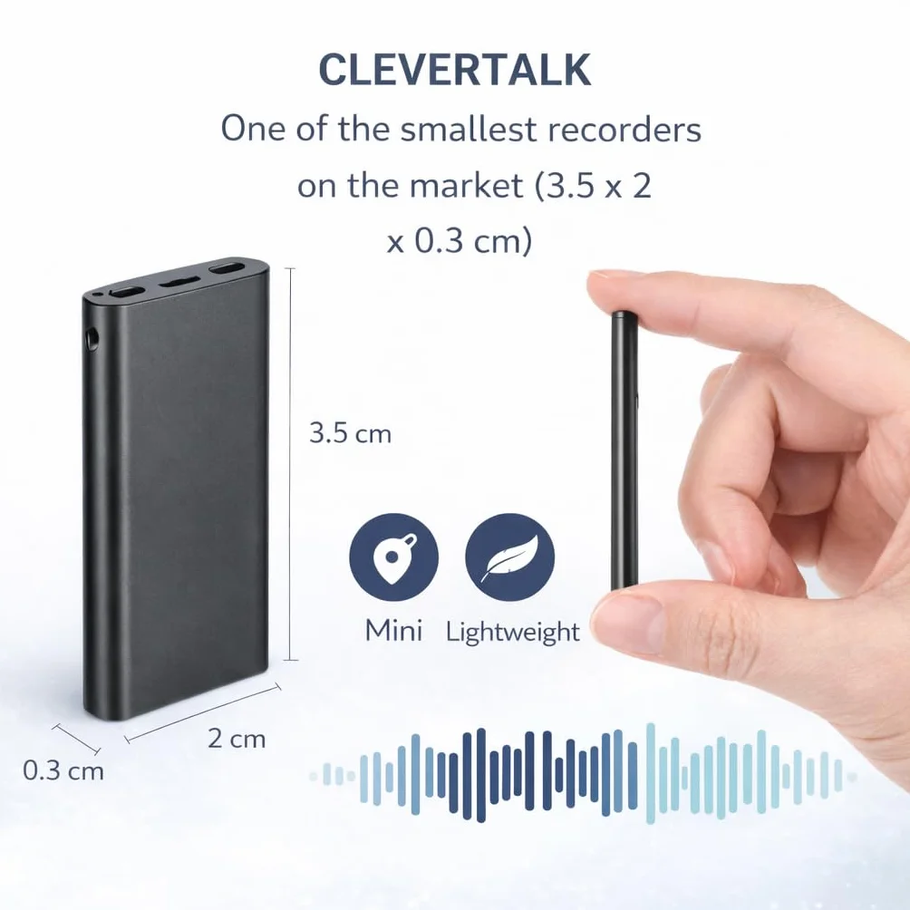 CleverTalk Q1 Grabadora de Voz con IA 64GB Audio HD USB-C