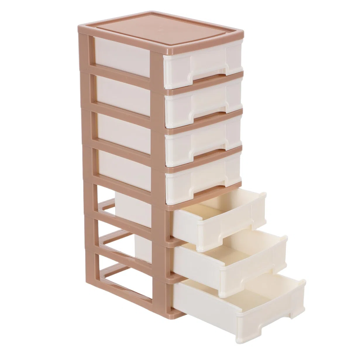 Organizador de Escritorio de Plástico 7 Cajones Marrón | Diseño Multicapa de Almacenamiento, Estructura Resistente, Uso Versátil, Adecuado para Apartamentos Pequeños y Dormitorios