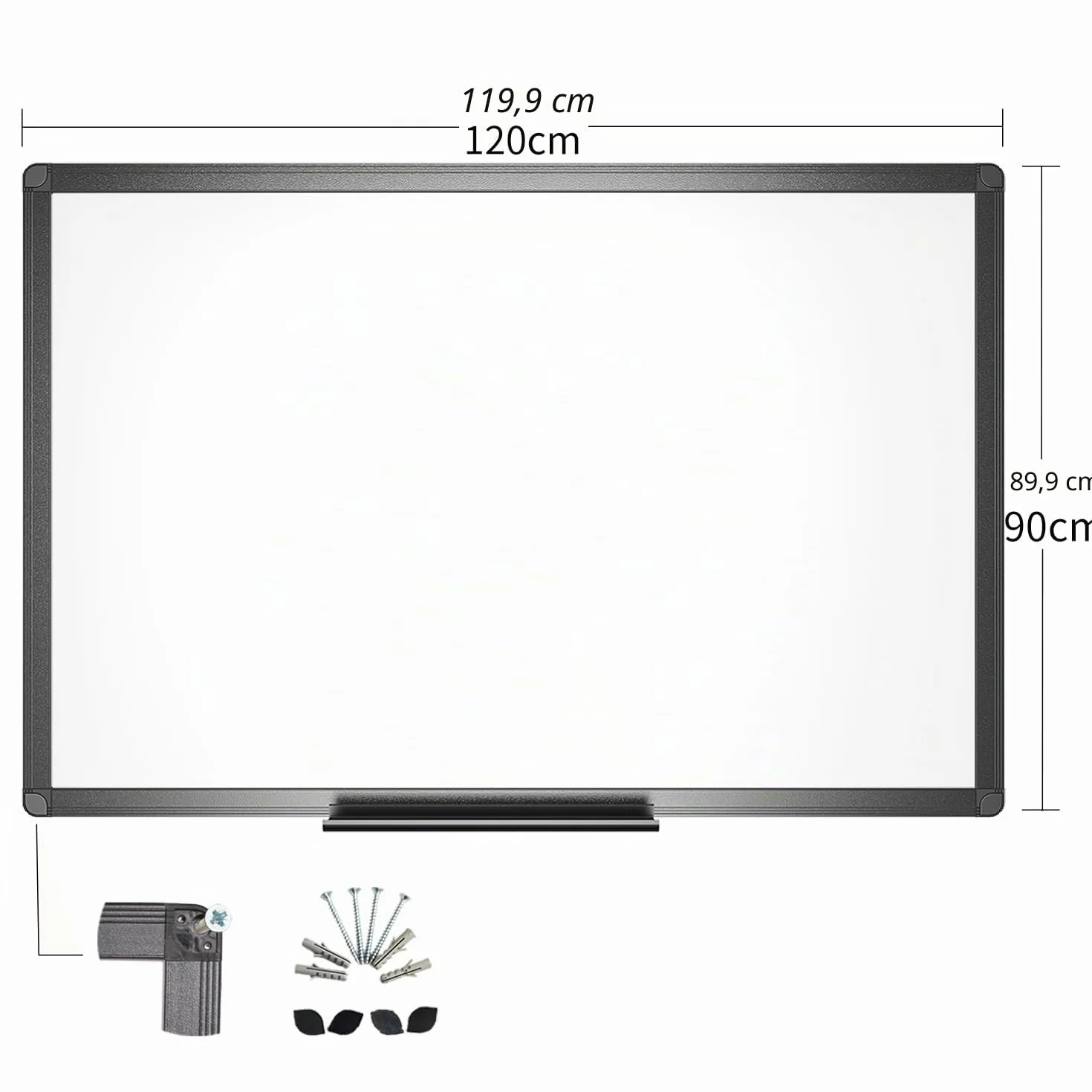VIZ-PRO Pizarra blanca magnética de pared 120 x 90 cm marco de aluminio negro