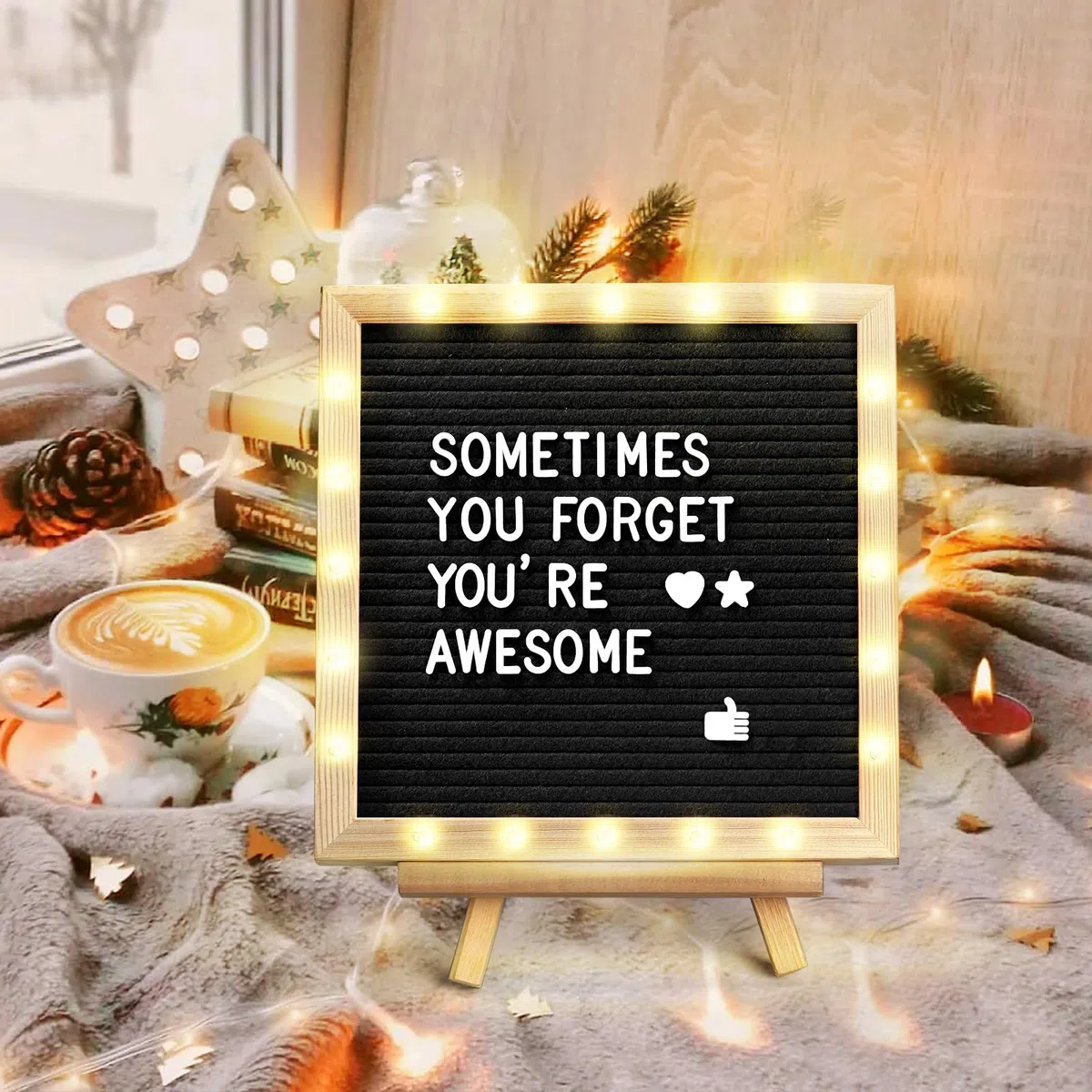 Tablero de Letras de Fieltro Negro (25.4 × 25.4 cm), 340 Letras, LED Soporte Ajustable para Tablón de Mensajes, Menús, Anuncios de Embarazo, Anuncios de BebéS, Bodas y Fiestas, Felt Letter Board