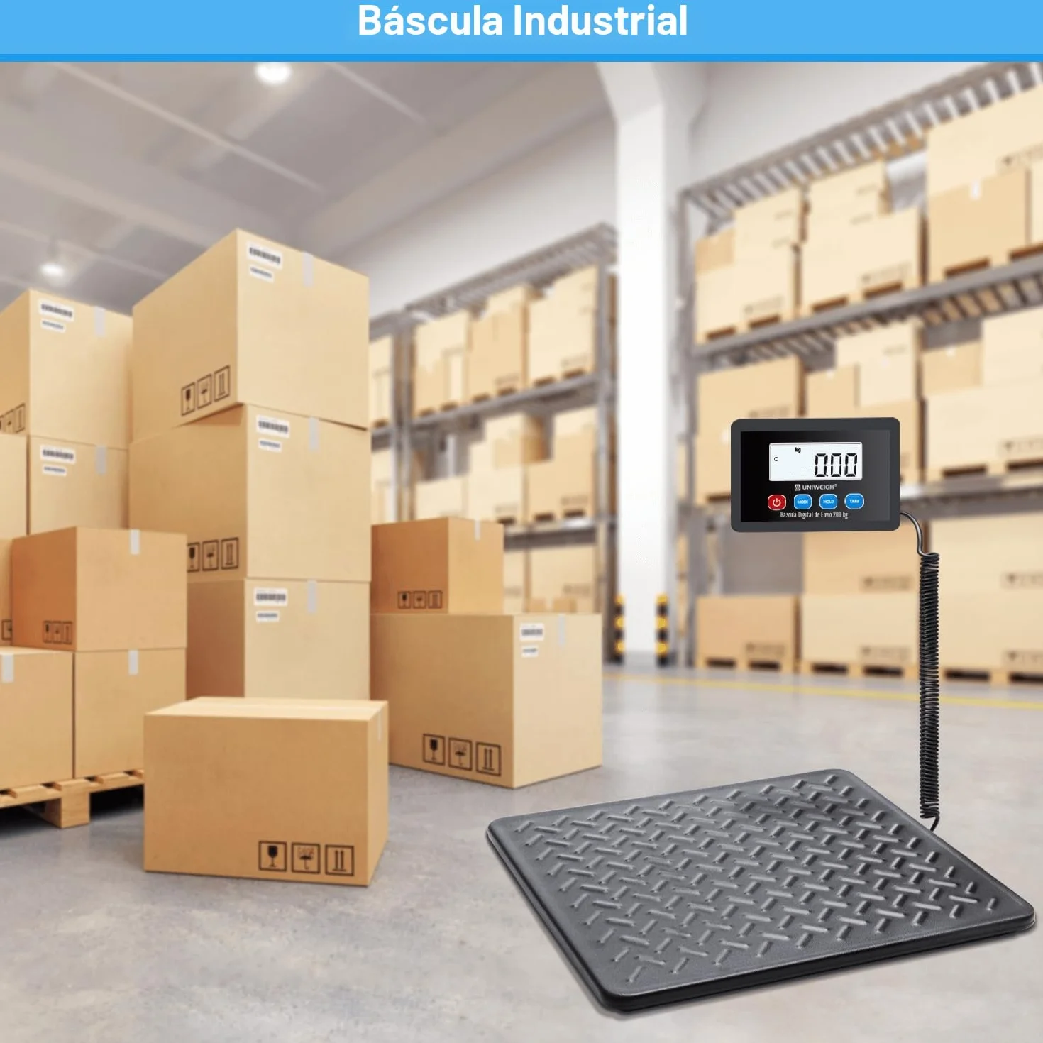 UNIWEIGH Báscula digital de precisión 10 g, plataforma de acero, para paquetes, con LCD/Hold/Tara, pilas y USB