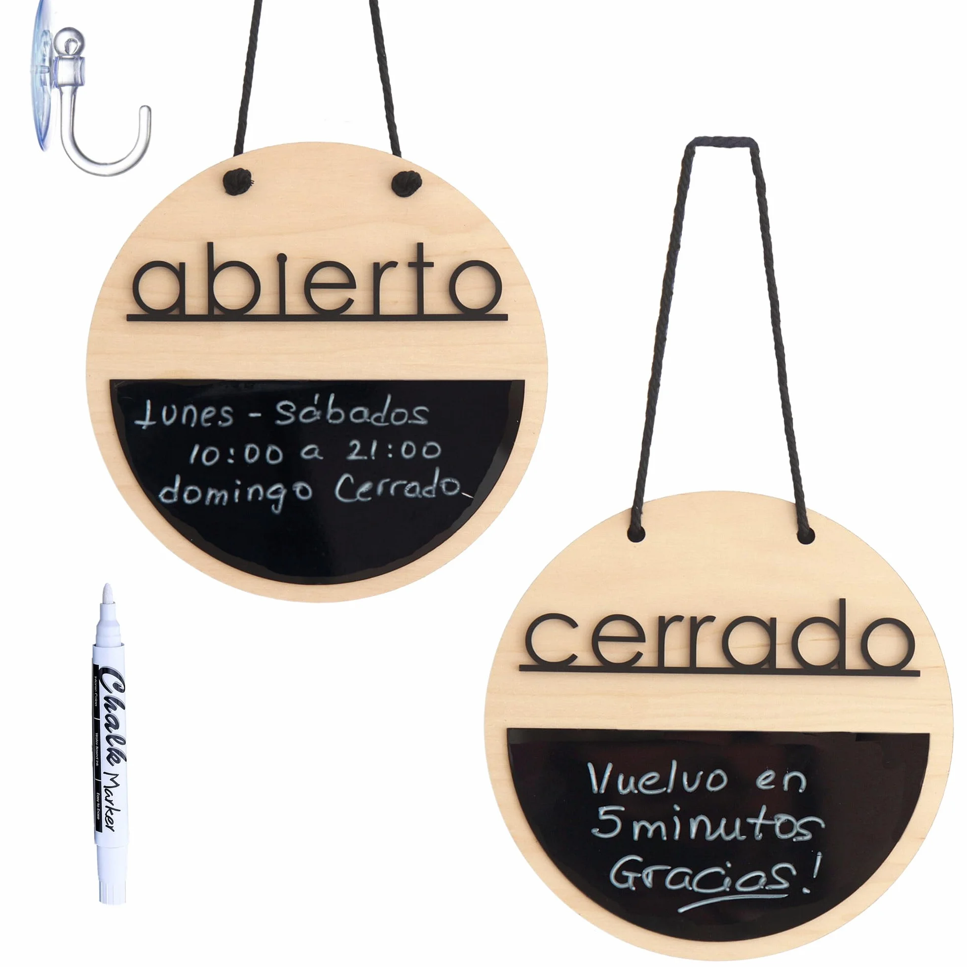 Smile BB- Cartel Abierto Cerrado con Pizarra para Tiendas, Negocios, Cartel de Horario Comercial, Vacaciones, Fabricado en España
