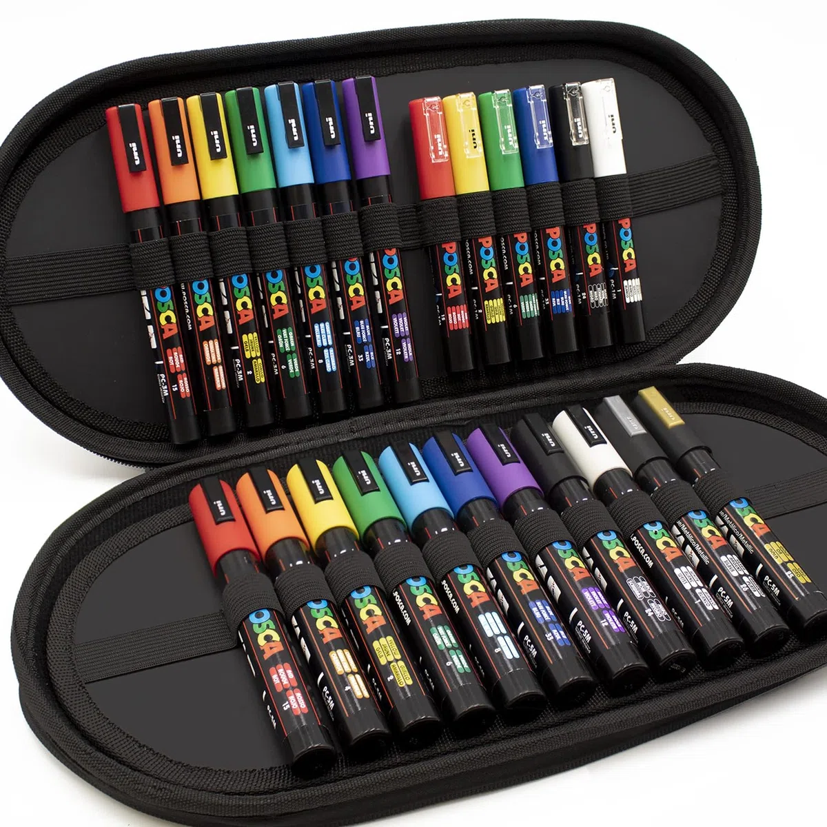 Posca Rotulador permanente a base de agua – PC-1M / PC-3M / PC-5M – Multiuso – Caja de regalo de exhibición de 24 bolígrafos (Essential Set)