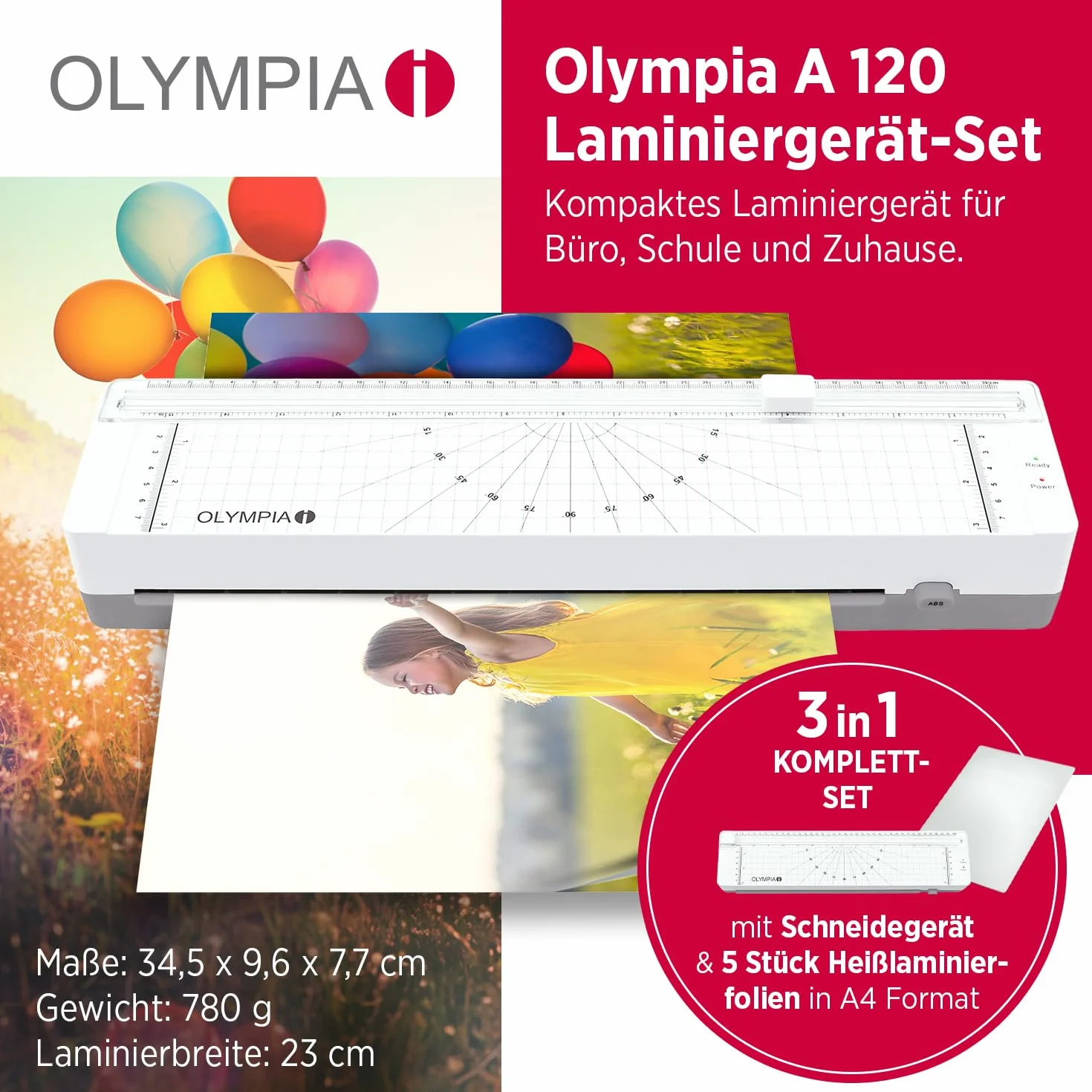 OLYMPIA A120 Laminadora A4 compacta con cortadora integrada 80-125 micras